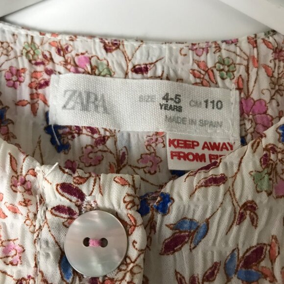 Zara Girls Pink Balloon Sleeve Button Front Floral Dress Size Girls 4-5 Years - Picture 7 of 7